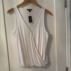 Express White Wrap Tank Top with Surplice Neckline